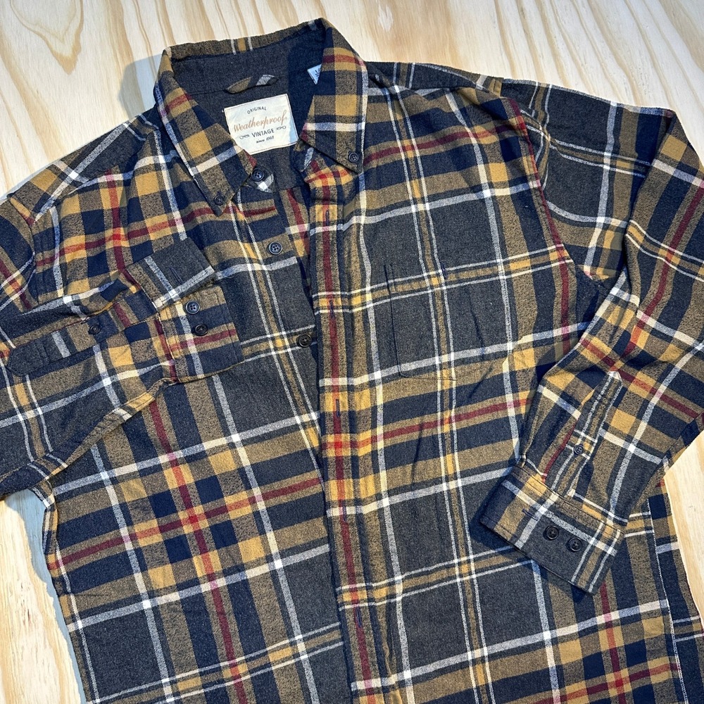 Weatherproof Vintage Men's Plaid Flannel Long Sleeve Button Down Shirt Size L